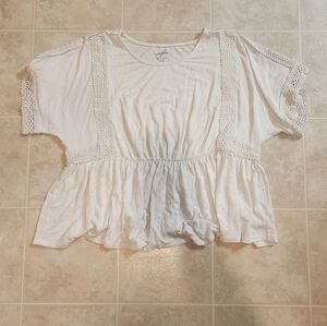 (alya) Flowy White Babydoll Top, Color White, Size S